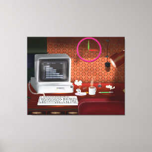 Klassisches Büro mit Computer in den 80er Jahren Leinwanddruck