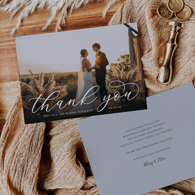 Klassisches Calligrafy Script-Hochzeitsskript-Foto Dankeskarte (Von Creator hochgeladen)