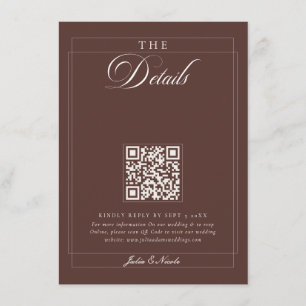 Klassisches Choco Braun Elfenbein Kalligrafie QR D Begleitkarte