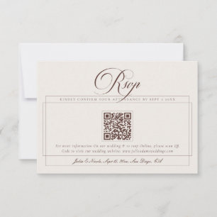Klassisches Choco Braun Elfenbein Kalligrafie QR H RSVP Karte