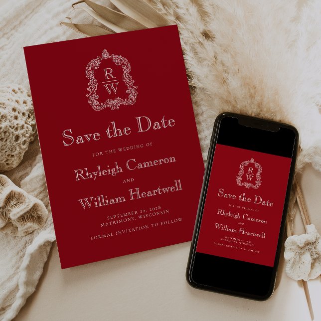 Klassisches Cranberry-Monogram-Wappen Save The Date (Von Creator hochgeladen)
