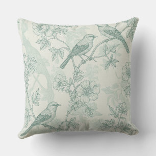 Klassisches Creme-Minz-Vogelgarten-Toile-Muster Kissen