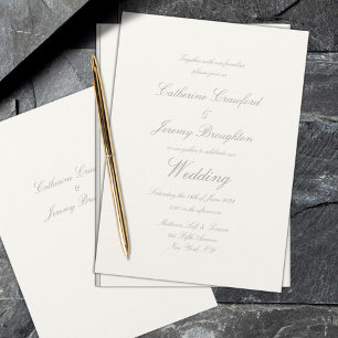 Klassisches cremeweißes Leinen-Hochzeitsskript Einladung