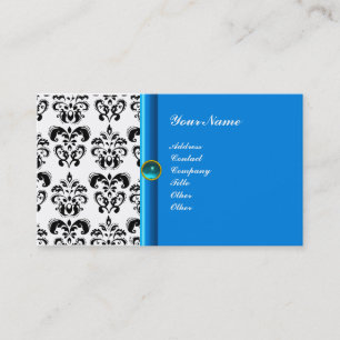 KLASSISCHES DAMAST-MONOGRAMM blau aquamarin Visitenkarte