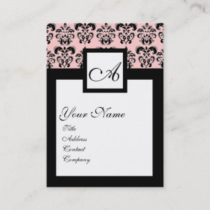 KLASSISCHES DAMAST-QUADRAT-MONOGRAMM, rosa Visitenkarte