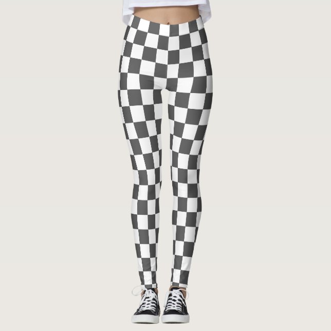 Klassisches dunkelgraues Schachbrettmuster Leggings (Vorderseite)