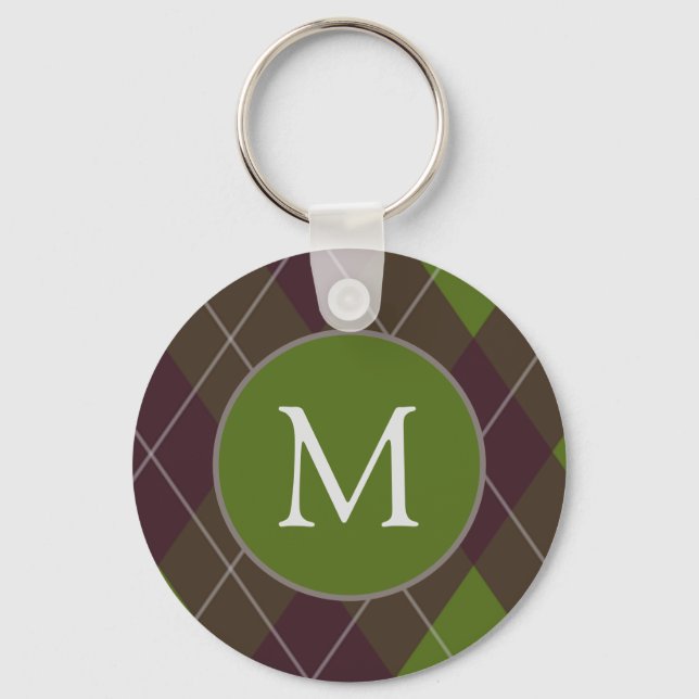 Klassisches dunkelgrünes Argyle-Muster-Monogramm Schlüsselanhänger (Vorderseite)