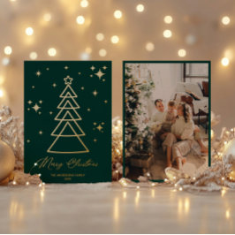 Klassisches dunkelgrünes Gold Weihnachtsbaum-Foto Folien Feiertagskarte