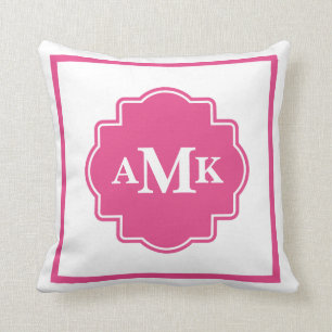 Klassisches dunkelrosa und weißes Monogramm-Kissen Kissen