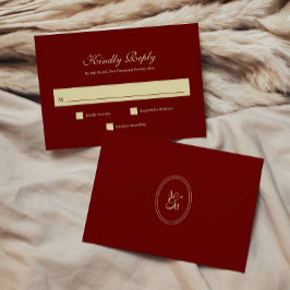 Klassisches Dunkelrot-Weinrot-Script-Monogramm-Hoc RSVP Karte