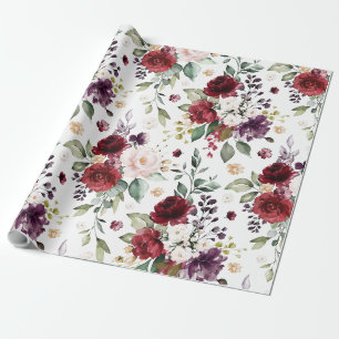 Klassisches dunkelrotes, lila-weißes Wasserfarben- Geschenkpapier