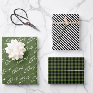 Klassisches Dunkelwaldgrün Kariert Geschenkpapier Set