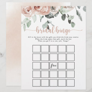 Klassisches Dusty Pink Rose Bridal Bingo Spiel