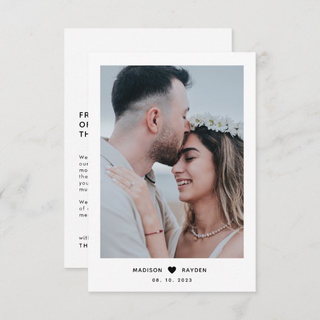 Klassisches einfaches Foto-Skript mit Heart Weddin Dankeskarte (Vorne/Hinten)