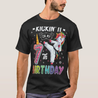 Klassisches Einhorn Karate 7. Geburtstag 7 Sieben T-Shirt
