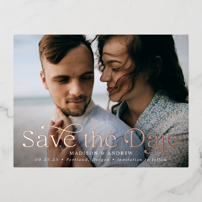 Klassisches Elegance Horizontales Foto Save the Da Folie Einladungspostkarte (Vorderseite)