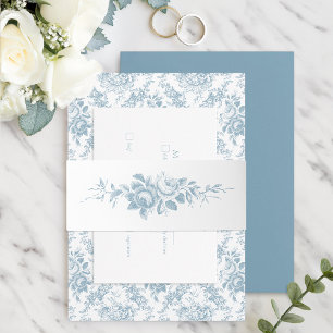 Klassisches Elegant Blau graviert Blumen Einladungsbanderole