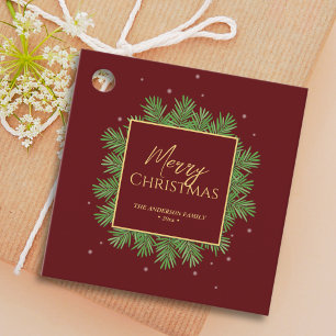Klassisches Elegant Burgundy & Gold Weihnachten Bo Geschenkanhänger