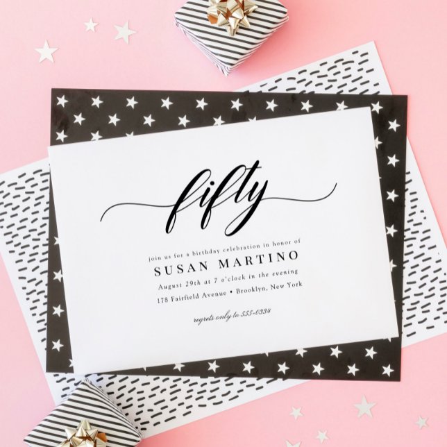 Klassisches Elegant Calligrafy Script 50. Geburtst Einladung (Von Creator hochgeladen)