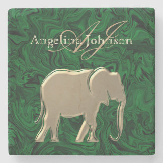 Klassisches Elegant Gold Elephant Green Marble Mon Steinuntersetzer