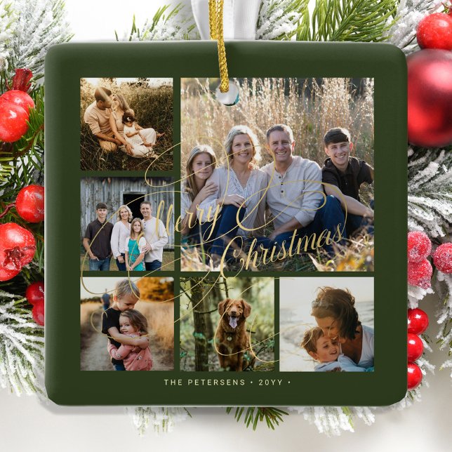 Klassisches, elegantes 6-Foto-Gold Keramikornament (Von Creator hochgeladen)