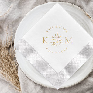 Klassisches Elegantes Blattmonogramm Hochzeit Servietten Mit Folie