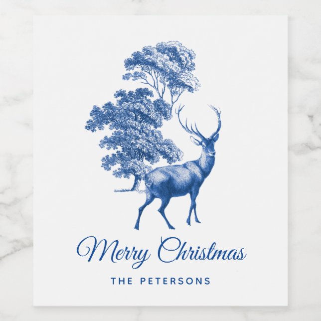 Klassisches Elegantes Blaues Toile Weinetikett (Einzelnes Label)