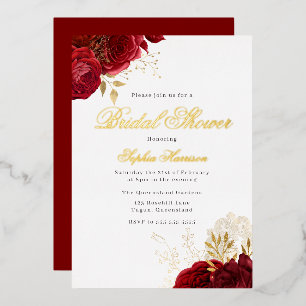 Klassisches Elegantes Brautparty Rote Rose Folieneinladung
