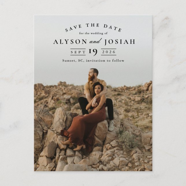 Klassisches elegantes Foto Hochzeit speichern das  Ankündigungspostkarte (Vorderseite)