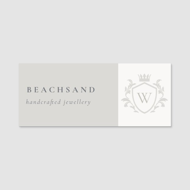 Klassisches Elegantes graues Monogram, florales Cr Namensschild (Vorderseite)