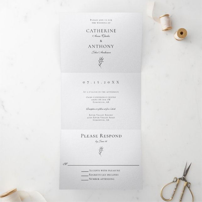 Klassisches elegantes Minimalistisches botanisches Dreifach Gefaltete Einladung (Innenseite)