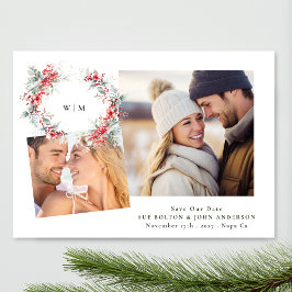 Klassisches elegantes Monogramm Foliage Wreath zwe Feiertagskarte