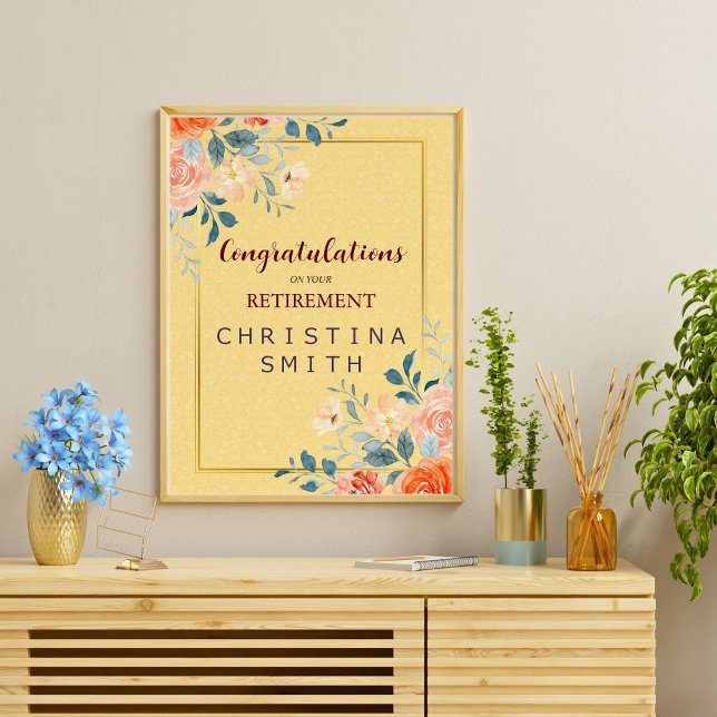 Klassisches Elegantes Party für die Aquarellfarben Poster (Classic Elegant Floral Watercolor Retirement Party Poster)