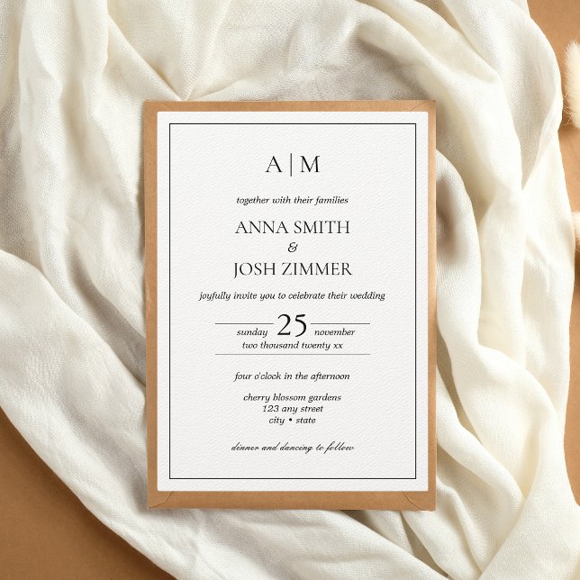 Klassisches elegantes Schwarz-Weiß-Minimalistische Einladung (Elegant Classy Black and White Wedding Invitation)