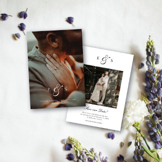 Klassisches Elegantes Skript Monogramm Zweiseitige Save The Date