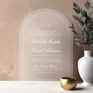Klassisches Eleganz-Script Monogramm Bogen Hochzei Acryleinladungen