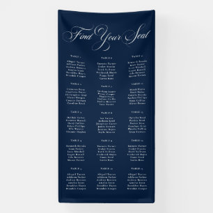 Klassisches Elfenbein-Blau Hochzeits-Sitzplan-Schi Banner