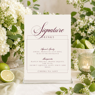 Klassisches Elfenbein Burgund Signature-Drinks-Sch Einladung
