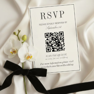 Klassisches Elfenbein-Damask-Rocaille-Hochzeits-QR RSVP Karte