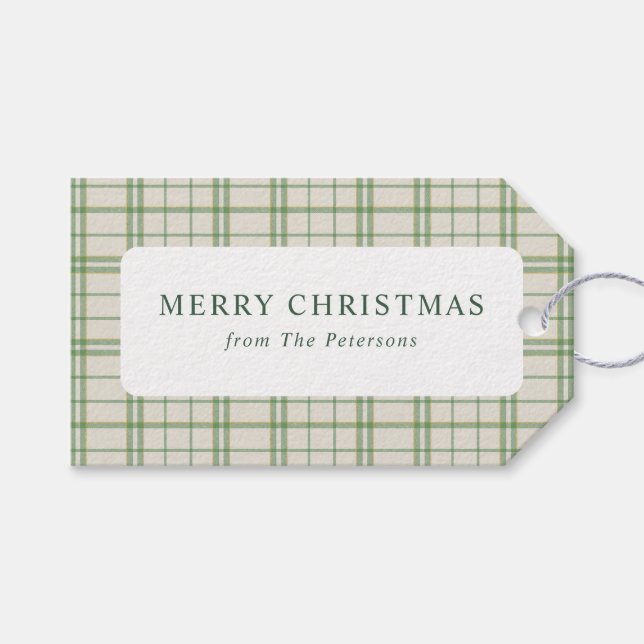 Klassisches Elfenbein & Grün Karo Weihnachten  Geschenkanhänger (Vorderseite (Horizontal))
