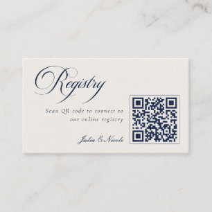 Klassisches Elfenbein-Navy-Blue-QR-Code-Hochzeitsr Begleitkarte