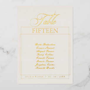 Klassisches Elfenbein-Rand-Hochzeitstisch-Nummerns Folieneinladung