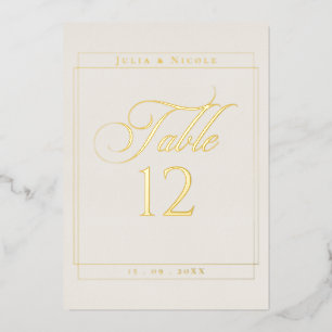 Klassisches Elfenbein-Rand-Hochzeitstisch-Nummerns Folieneinladung