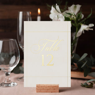 Klassisches Elfenbein-Rand-Hochzeitstisch-Nummerns Folieneinladung