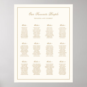 Klassisches Elfenbein- und Gold-Hochzeitssitzplan Poster