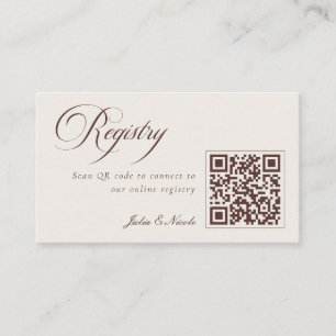 Klassisches Elfenbeinbraun QR-Code Hochzeitsregist Begleitkarte