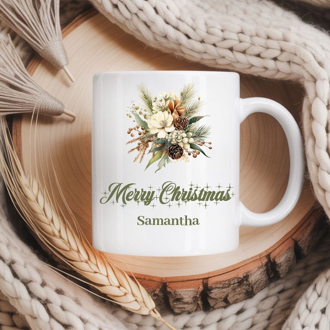 Klassisches erdige neutrales Design, benutzerdefin Kaffeetasse (Classic earthy neutral design custom name Christmas mug

)