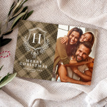 Klassisches erdiger Karo-Monogramm-Foto-Weihnachte