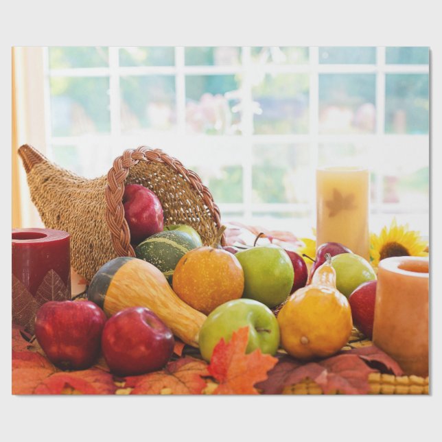 Klassisches Erntetisch-Dankfest Cornucopia Geschenkpapier (Flach)