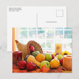 Klassisches Erntetisch-Dankfest mit Füllhorn Postkarte
